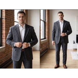 VTG Warren Sewell Tweed Herringbone Wool Blazer Charcoal Grey 40R Made In USA
